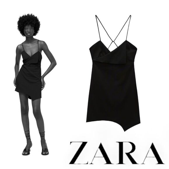 ZARA | Black | CROSSOVER NECKLINE DRESS 4437/316 - Picture 1 of 15